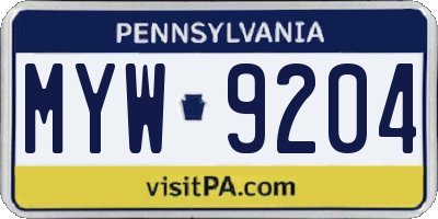 PA license plate MYW9204