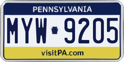 PA license plate MYW9205