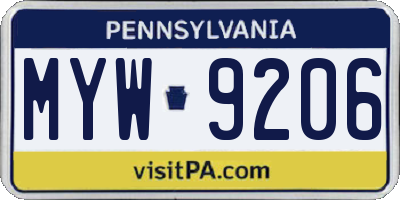 PA license plate MYW9206