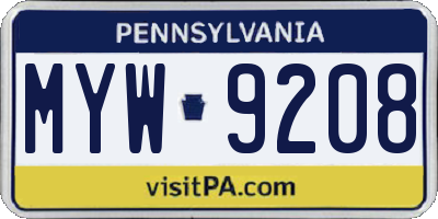 PA license plate MYW9208