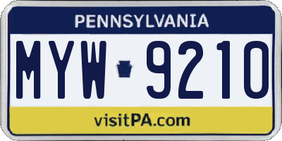PA license plate MYW9210