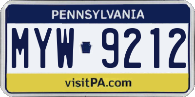 PA license plate MYW9212