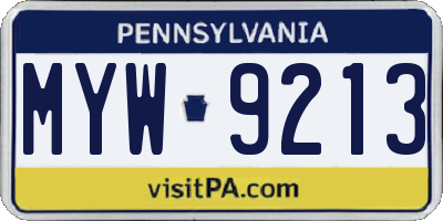 PA license plate MYW9213