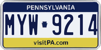 PA license plate MYW9214