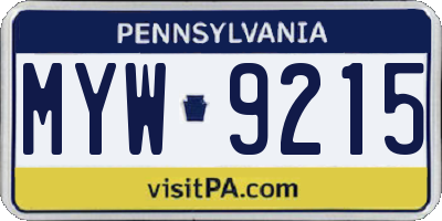 PA license plate MYW9215