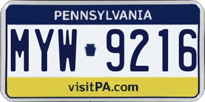 PA license plate MYW9216