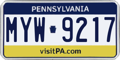 PA license plate MYW9217
