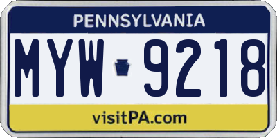 PA license plate MYW9218