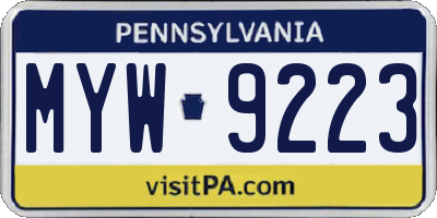 PA license plate MYW9223