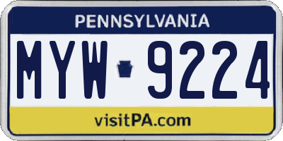 PA license plate MYW9224