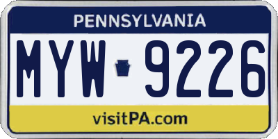 PA license plate MYW9226