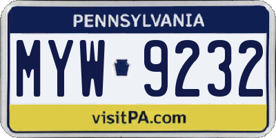 PA license plate MYW9232