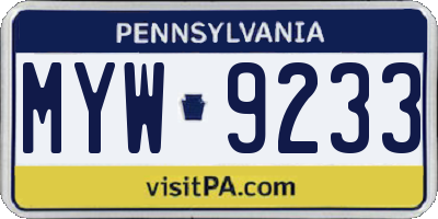 PA license plate MYW9233