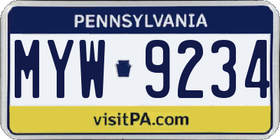 PA license plate MYW9234