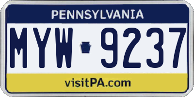 PA license plate MYW9237