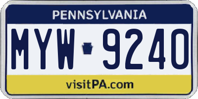 PA license plate MYW9240