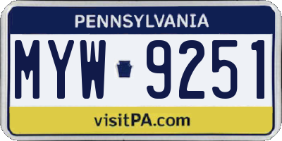 PA license plate MYW9251