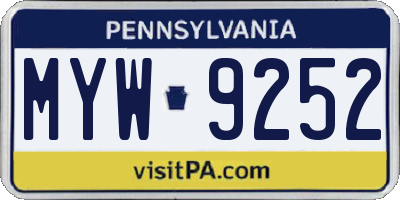 PA license plate MYW9252