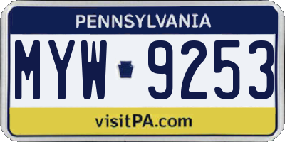 PA license plate MYW9253