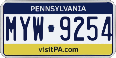 PA license plate MYW9254