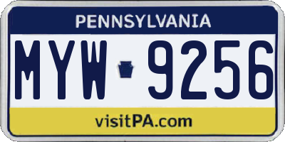 PA license plate MYW9256