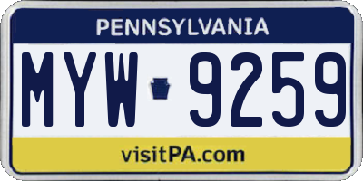 PA license plate MYW9259