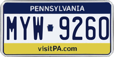 PA license plate MYW9260