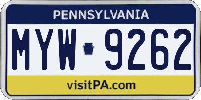 PA license plate MYW9262