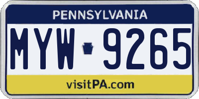 PA license plate MYW9265