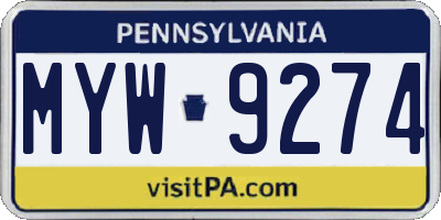 PA license plate MYW9274