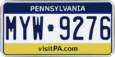 PA license plate MYW9276