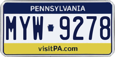 PA license plate MYW9278