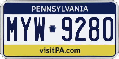 PA license plate MYW9280