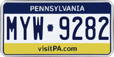 PA license plate MYW9282