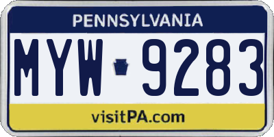 PA license plate MYW9283