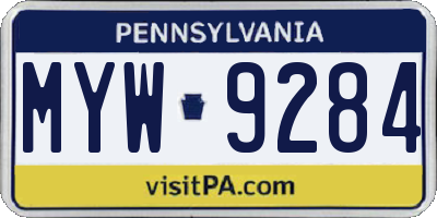 PA license plate MYW9284