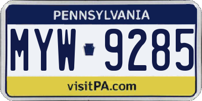 PA license plate MYW9285