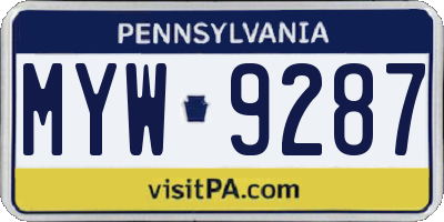PA license plate MYW9287