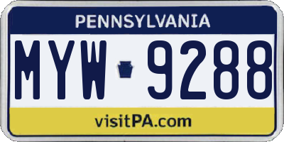 PA license plate MYW9288