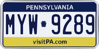 PA license plate MYW9289