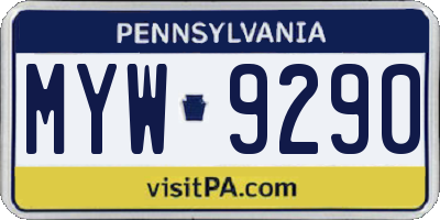 PA license plate MYW9290