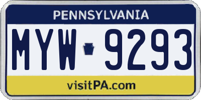 PA license plate MYW9293