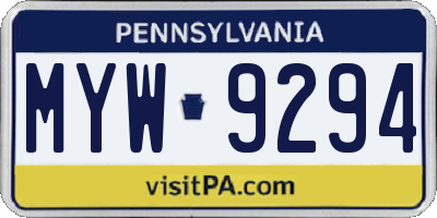 PA license plate MYW9294