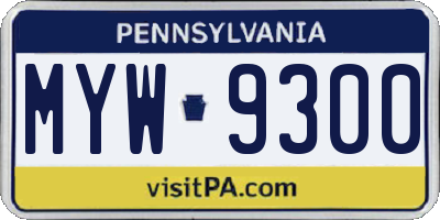 PA license plate MYW9300