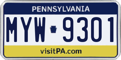 PA license plate MYW9301