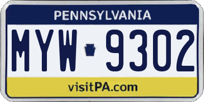 PA license plate MYW9302