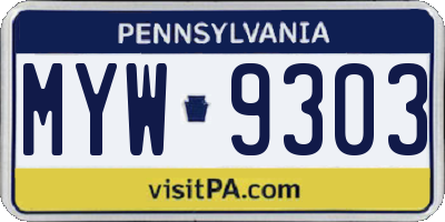 PA license plate MYW9303