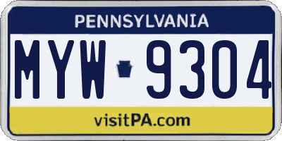 PA license plate MYW9304