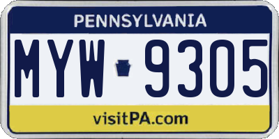 PA license plate MYW9305