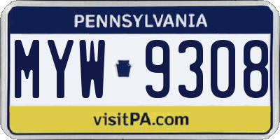 PA license plate MYW9308